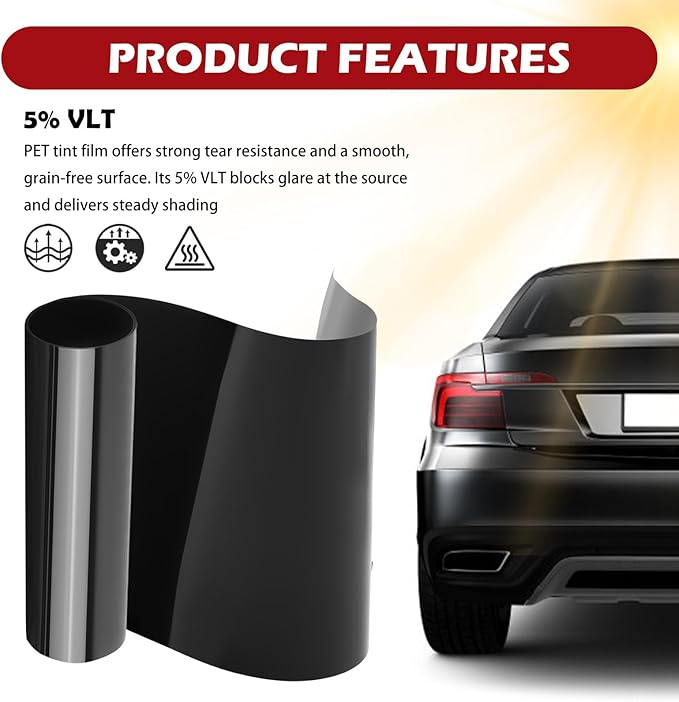 59.06"x5.91" 5% VLT Car Window Tint Film Kit,Cuttable Car Tints for Window Avoids Glare to Disturb Vision,Universal Cars Windshield Tint Strip with Knife/Scraper