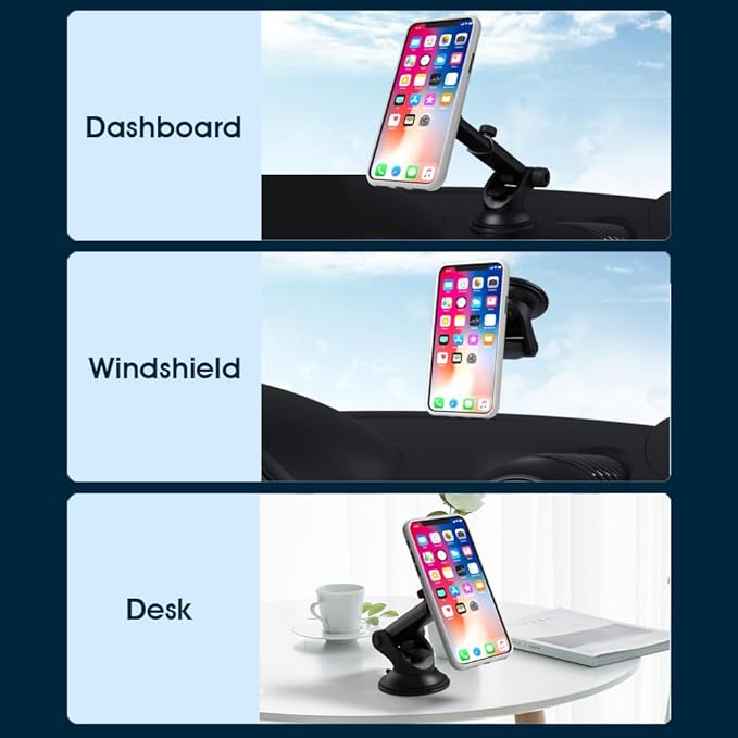 sincetop Car Phone Holder Mount, Cell Phone Mount for Car Dashboard Windshield, 3 in 1 Super Suction Cup with Strong Sticky Gel, Adjustable Universal for All Phones【Series C - 1st Gen】