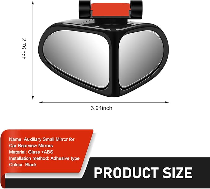 2 PCS Car Blind Spot Mirrors, Wide Angle Blind Zone Reducing Rearview Mirror, High Definition Auxiliary with 360 Degree Adjustable Base, Anti-collision Housing Snap-on Mounting Design (Black)