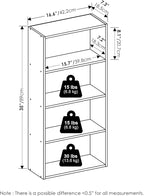 Furinno Basic Book Shelf, 4-Tier Bookcase with Open Shelf, Bookshelf, Cube Storage Organizer, 7 x 17 x 35, for Living Room, B