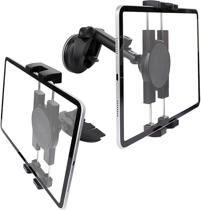 xik Universal Car Tablet Mount Holder - 2-in-1 [CD Slot + Suction Cup] Mount for Windshield, Dashboard, CD Player - Secure Stand for iPad & All Tablets 4.7" to 12.9"