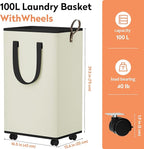 SpaceTrove Laundry Basket with Wheels, Collapsible Laundry Baskets, Laundry Hamper with Handles Detachable Wheels, Rolling La