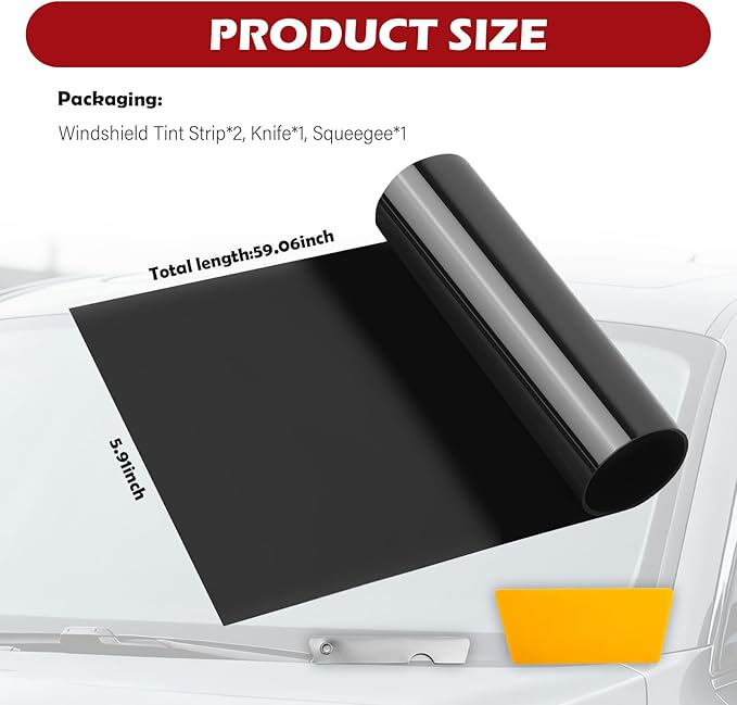 59.06"x5.91" 5% VLT Car Window Tint Film Kit,Cuttable Car Tints for Window Avoids Glare to Disturb Vision,Universal Cars Windshield Tint Strip with Knife/Scraper