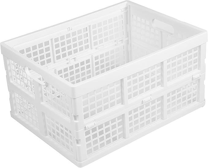 Aebeky 3-Pack Plastic Collapsible Storage Crates-30L,Foldable Plastic Crates for Storage (White)