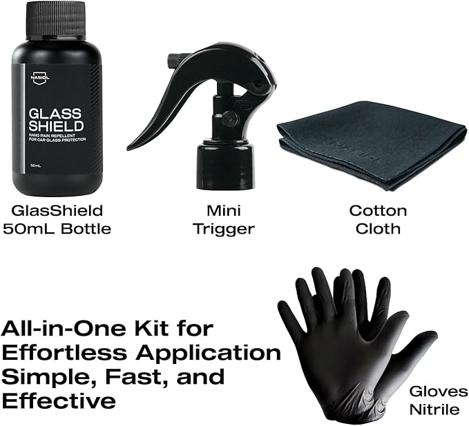 Nasiol GlasShield Nano Rain Repellent Spray Kit, Windshield&Glass Ceramic Coating, Super Hydrophobic to 30000 Miles, Super Ea