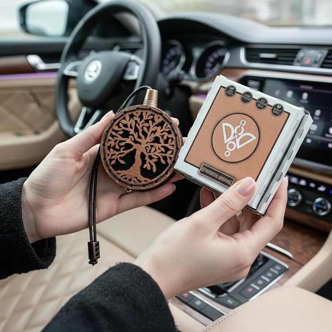 Wood Car Air Freshener — Tree Of Life Handmade Unscented DIY Essential Oil Hanging Diffuser with Felt Insert — Add Your Own O