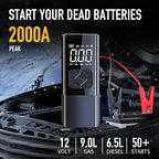 Tire Inflator Portable Air Compressor with Jump Starter - 150PSI & 8000mAh Car Battery Jump Starter with Tire Pressure