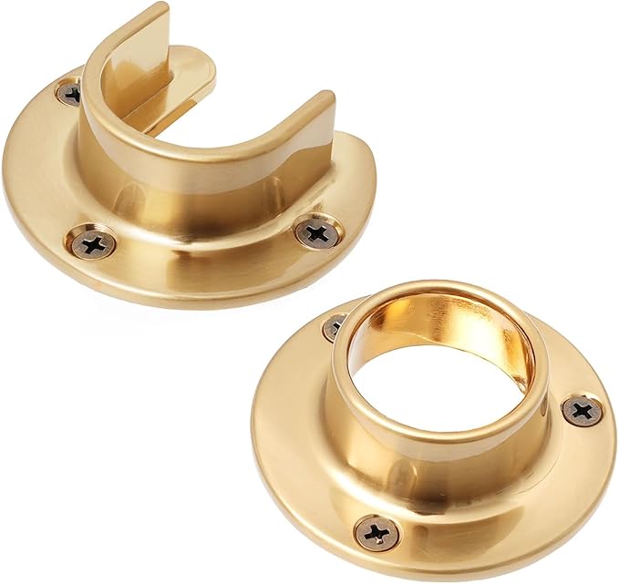 1 Pair Heavy Duty Champagne Bronze Zinc Closet Pole Sockets Rod End Support Flange Rod Holder Set Wall Mount Pipe Bracket wit