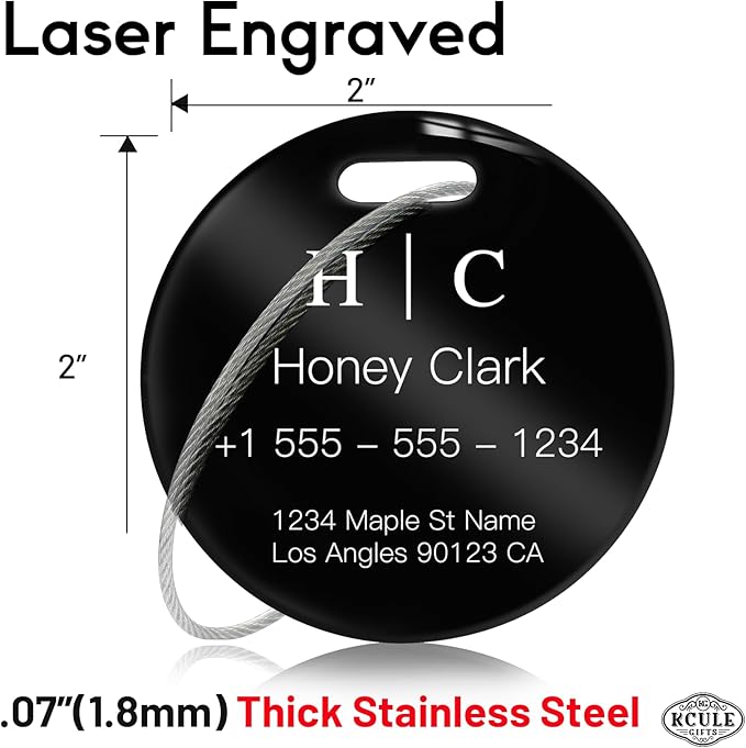 Stainless Luggage Tags for Suitcases 4 Pack: Metal Personalized Luggage Tags for Backpacks & Bags with Customizable Texts (Bl