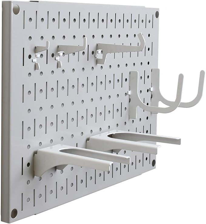Wall Control Pegboard Wall Organizer Tiles Modular Grey Metal Pegboard Tiling Set - (4) 12-in Tall x 16-in Wide Gray Peg Boar