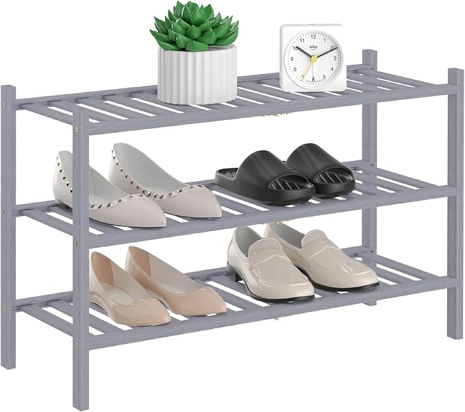RONGJlA 2 Tier Bamboo Shoe Rack for Closet Free Standing Wood Shoe Shelf Storage Organizer for Entryway Small Space Stackable