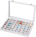Frebeauty 48 Grid Jewelry Tray,Adjustable Earring Holder Organizer with Glass Lid,Velvet Drawer Jewelry Organizer for Rings,S