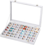 Frebeauty 48 Grid Jewelry Tray,Adjustable Earring Holder Organizer with Glass Lid,Velvet Drawer Jewelry Organizer for Rings,S