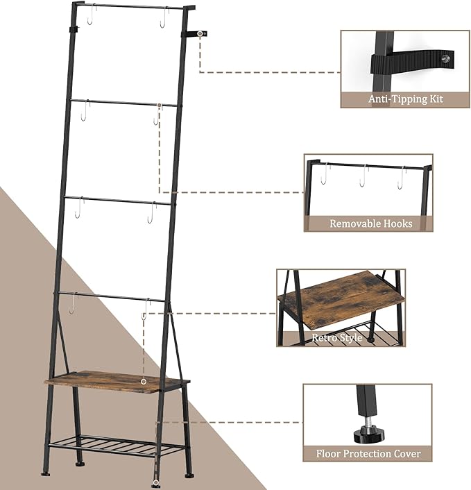 Blanket Ladder Towel Rack with Storage Shelf and Hooks, Decorative Scarf Rack, Throw Blanket Holder Ladder Shelves for Bathro