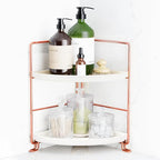 FSyueyun 2-Tier Corner Bathroom Counter Organizer, Tool-Less Installation Vanity Shelf Small Plastics Countertop Makeup Tray 