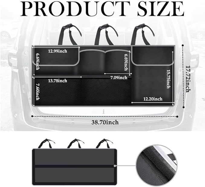 Large Capacity Car Trunk Organizer,Six Pockets Trunk Storage Organizer with Adjustable Straps,Wear-Resistant Oxford Fabric Han