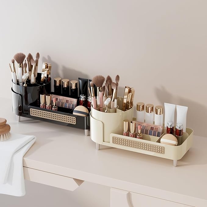 Booklov Roating Makeup Caddy Organizer for Vanity, Large Capacity Cosmetic Display Case, Clear Acrylic Countertop Beauty Stor