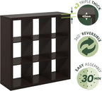 Furinno Cubicle Book Shelf, 9-Cube Bookshelf, Triple Thick Frame Cube Storage Organizer, 1.65" Thick Bookcase, 15.4" x 43.8" 
