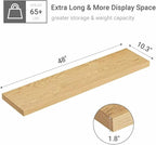Vivelove Single Floating Shelves Oak 48 Inches, 48 x 10 inch Deep x 1.8 in Thick, Long Wall Shelves Heavy Duty 80 lbs for Bed