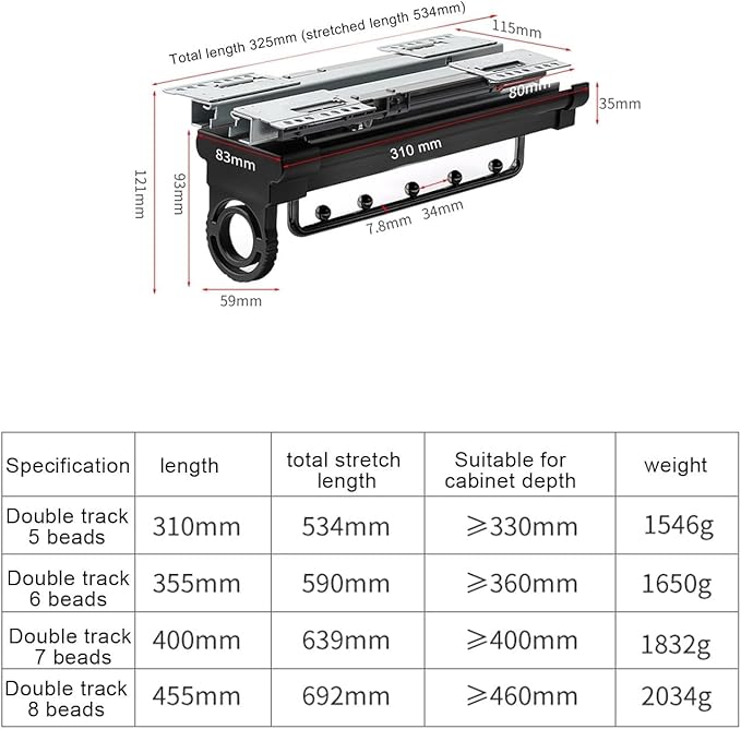 Retractable Stainless Steel Clothes Rail, Extendable Wardrobe Pull Out Rod with Damping Slide, Heavy-Duty Hanger Bearing 25Kg