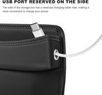 Large Capacity Car Seat Gap Filler Organizer, Leather Car Front Seat Slot Storage Box Keeps Car Tidy, Portable Car Seat Gap Filler with 2 Charge Holes for Phones Glasses Keys Cards (Black)