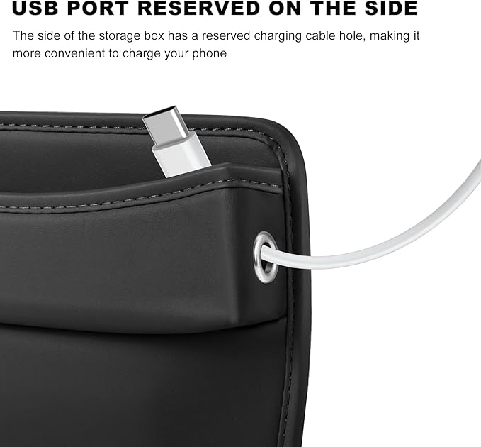 Large Capacity Car Seat Gap Filler Organizer, Leather Car Front Seat Slot Storage Box Keeps Car Tidy, Portable Car Seat Gap Filler with 2 Charge Holes for Phones Glasses Keys Cards (Black)