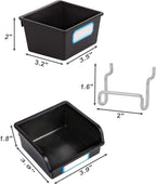 FRIMOONY Pegboard Bins with Hooks and Labels, for Organizing Accessories, 6 Pack Type A and 6 Pack Type B, Black