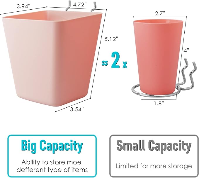 G.CORE Large Pegboard Cups Peg Board Storage Bin 6 Pack with Hooks, Square Box Shape Pegboard Cup Holder Accessories for Gara