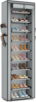 ROJASOP Shoe Rack with Covers 10 Tier Large Shoe Organizer Tall Shoe Closet Storage for 20-22 Pairs Shoe and Boot, Free Stand