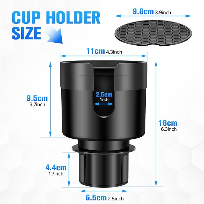Car Cup Holder Expander, Automotive Cup Holders for Car with Adjustable Base and Rubber Pad, Fits Most Bottles 20-40 oz (3.4"