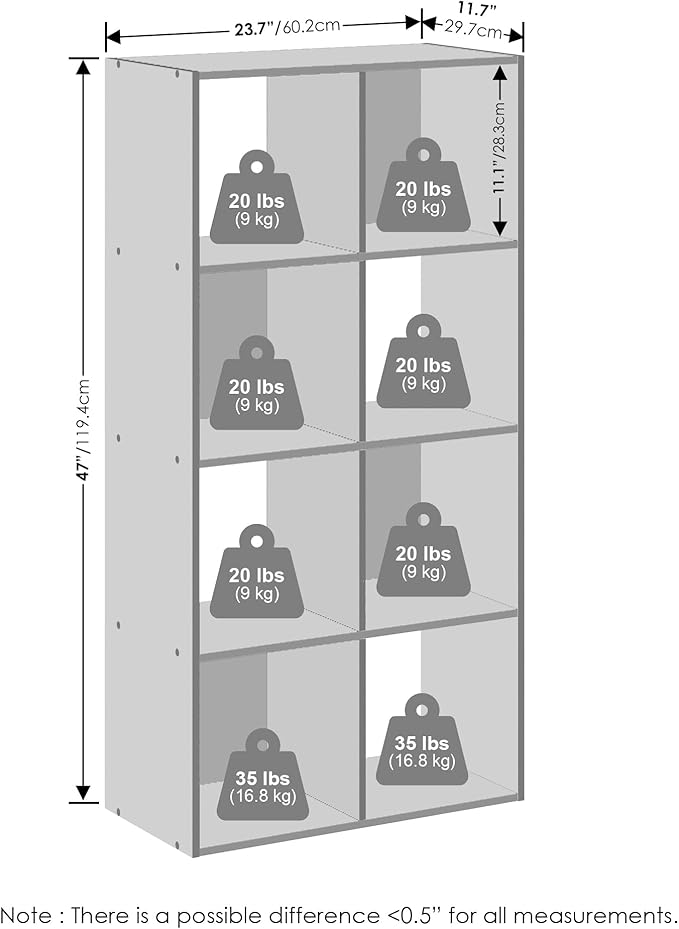 Furinno PELLI Book Shelf, 8-Cube Bookshelf, Horizontal Cube Storage Organizer Bookcase, 11.7 x 23.7 x 47, for Living Room, Be