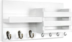 Lwenki Mail Organizer for Wall Mount – Key Holder with Shelf Includes Letter Holder and Hooks for Coats, Dog Leashes – Rustic