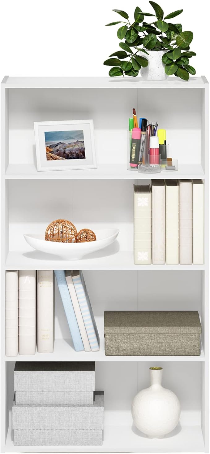 Furinno PASIR Book Shelf, 4-Tier Bookshelf, Bookcase with Open Shelf, 9.4 x 23.6 x 41.7, for Living Room, Bedroom, Home Offic