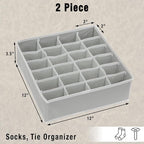 Simple Houseware 2 Pack Closet Sock Organizer, 24 Cell Drawer Divider, Gray