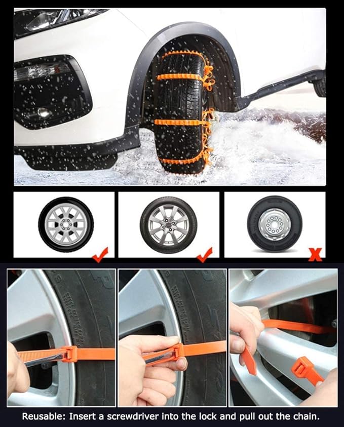 Snow Chains for Car, 12 PCS Universal Adjustable Snow Tire Chains for Sand Snow Mud Emergency Traction