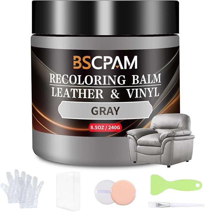 Gray Leather Recoloring Balm,Leather Couch Scratch/Stain Remover,Leather Repair kit for Vinyl Furniture and Car Interior,Leat