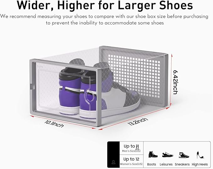 Kuject X-Large Shoe Storage Boxes Organizers Clear Plastic Stackable 12 Pack, Shoe Rack & Holder Substitute, Sneaker Containe