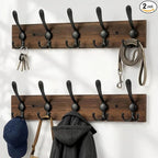 Wooden Coat Rack Wall Mount Heavy Duty, 2 Pack Coat Hanger Wall Mount with 5 Triple Hooks for Clothes, Jacket, Hat, Keys, Spa