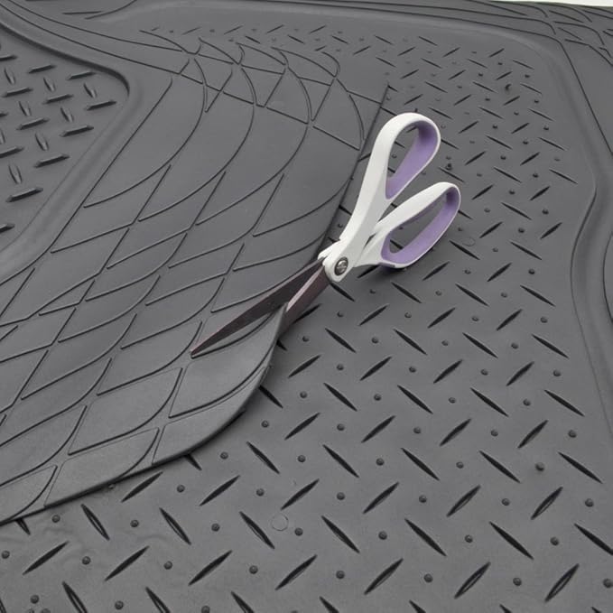 Motor Trend FlexTough™ Baseline Rubber Car Floor Mats with Trunk Mat Cargo Liner, Front & Rear Combo Set fits Most Car SUV Van Coupe Sedan, Heavy Duty All Weather Trim to Fit
