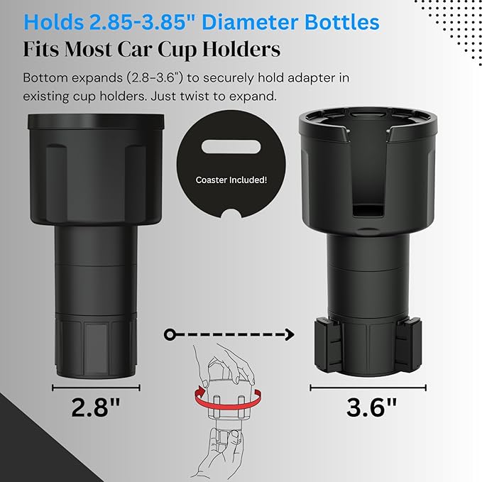 Swigzy Car Cup Holder Expander (Long Base) - Adjustable Expandable Insert Extender, Automotive Adapter Holds Hydro-Flask, Yet