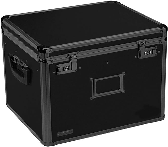 Vaultz Locking File Storage Box, Two-Handled, Letter/Legal File Storage, Tactical Black, 16.5 x 13.5 x 12 inches