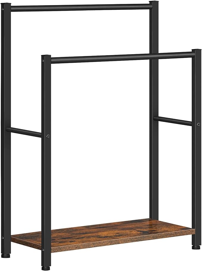 HOOBRO Free Standing Towel Rack for Bathroom, 22" L x 9.4" W x 31.5" H, 2 Tier Blanket Rack, Blanket Holder, Drying and Displ