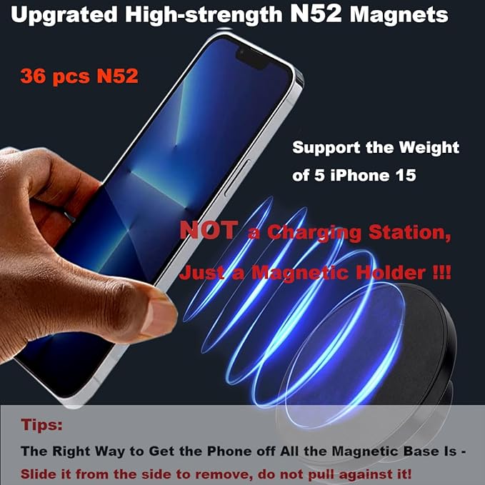 17mm Magnetic Ball Phone Mount Holder for Magsafe Phones, with Solid Alumium Extension Arm for Car Air Vent CD Slot Mount (2.87" Short Arm)