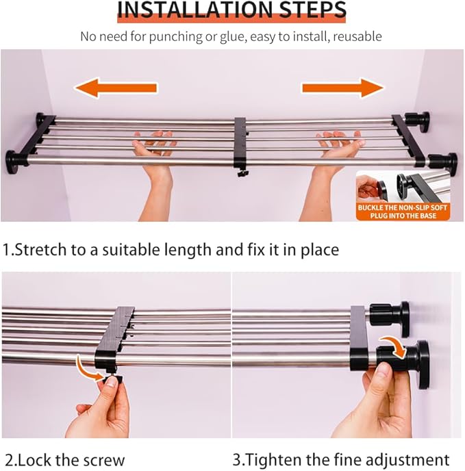 Hershii Expandable Closet Tension Shelf Rod Adjustable Metal Storage Rack Cabinet Organizer DIY Divider Separator Shelves for