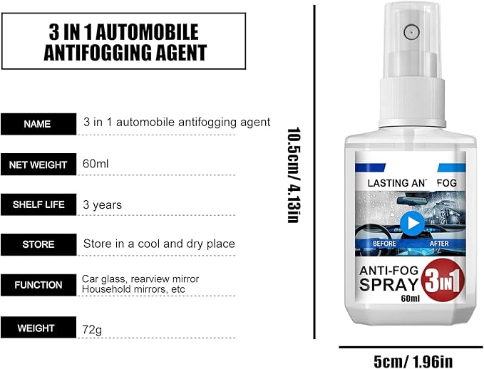 Car Glass Anti Fog Spray,60ml Rainproof Nano Rain Remover Multifunctional Car Glass Coating Agent Water Repellent Coating for