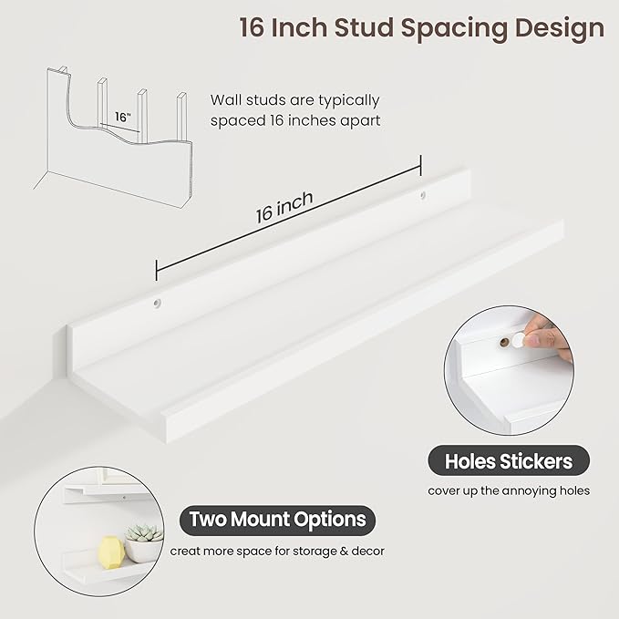 Axeman Picture Ledge Shelf | 24 Inch White Floating Shelves Set of 3 | Rustic Wood Wall Shelves with Lip | 24" White Picture 