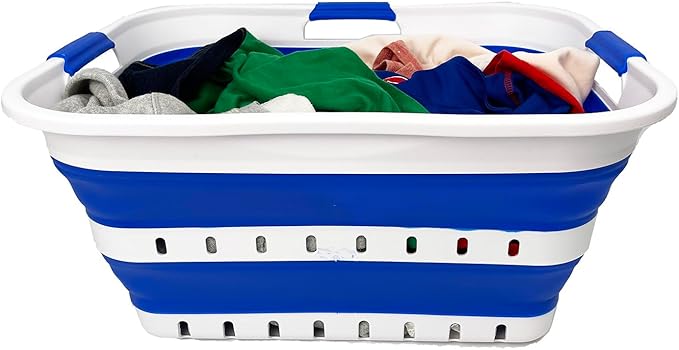 SAMMART 42L (11 gallon) Collapsible Plastic Laundry Basket - Foldable Pop Up Storage Container/Organizer - Space Saving Hampe