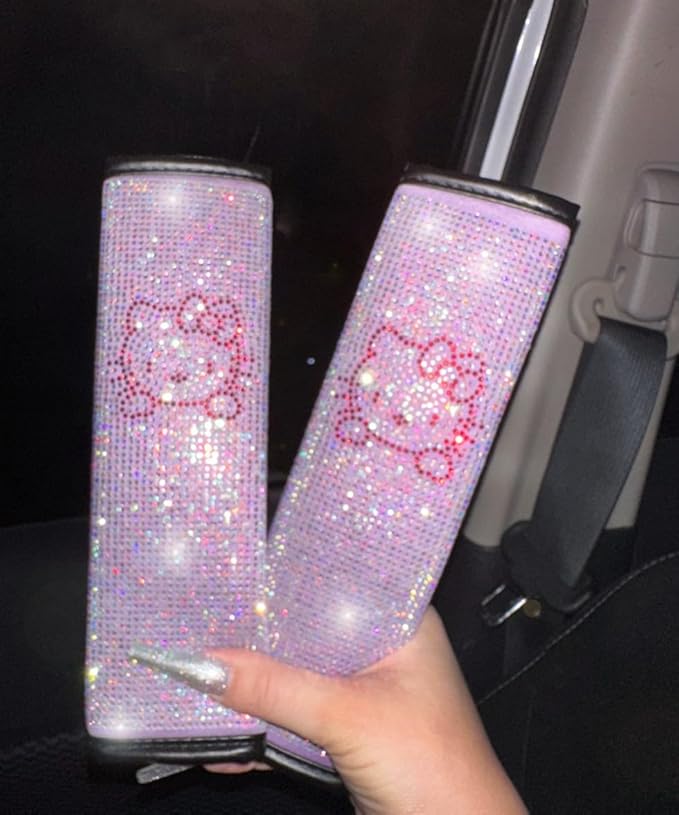 Fashion Car Ultra Bling Steering Wheel Cover with Sparkly Diamond Rhinestones, Gorgeous Accessory with Anti Slip Lining Extra Bling Especially Shiny Cat Exotic Universal (Seat Belts Purple)