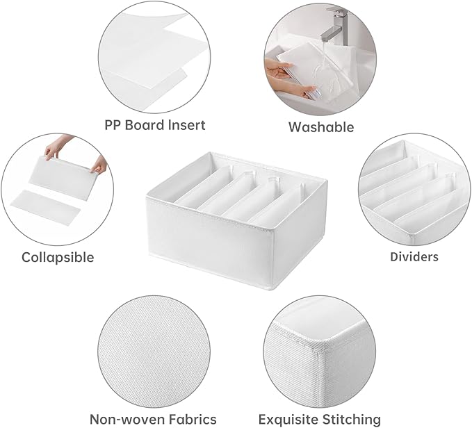 4 Packs Jeans Drawer Organizers for Clothing,5 Grids Compartment Wardrobe clothes organizer,Fabric Washable Closet Organizers