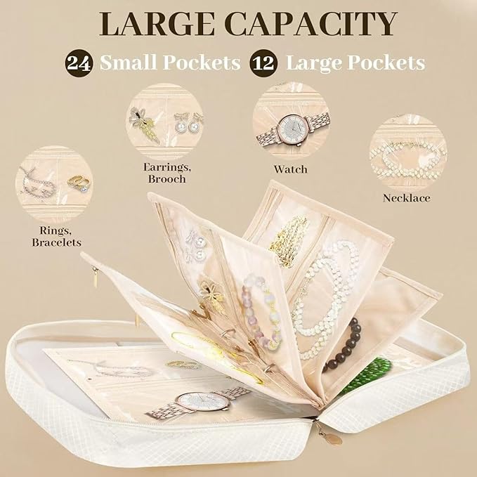 GSXRB Jewelry Organizer Travel Portable Earring Necklace Ring Jewelry Organizer Large Capacity Foldable Multi-Layer Classifie